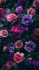 A field of roses in bloom