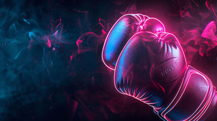 Fototapeta premium Neon Glowing Boxing Gloves in Purple, pink and Blue colors