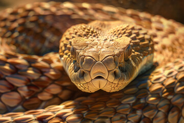 Obraz premium coiled eastern diamondback rattlesnake ready to strike, ai generative