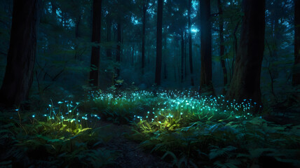 Radiant Nature: A Magical Bioluminescent Forest