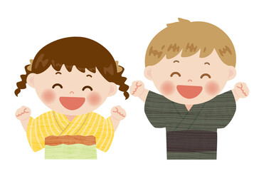 夏祭り　浴衣を着ている子供のかわいいポップなイラスト