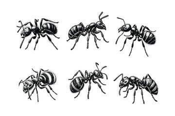 Vintage engraving isolated ant set ink sketch. black and white engrave isolated ant illustration