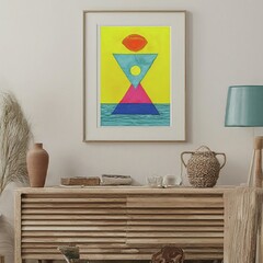 interior of modern living room with colorful wooden wall and lamp