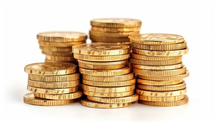 Stack of gold coins isolated on white background. Perfect for financial, investment, and wealth-related concepts and designs.
