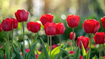 Fototapeta premium Background of stunning red tulips in the spring