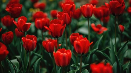 Background of stunning red tulips in the spring