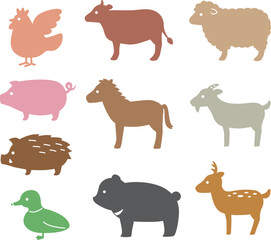 シンプルな野生動物・家畜、食肉動物のシルエットイラスト