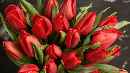 Close up of a bunch of red tulips Spring blooms to celebrate a special occasion