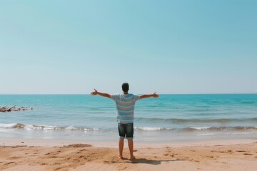 Middle eastern male traveler vacation standing outdoors.