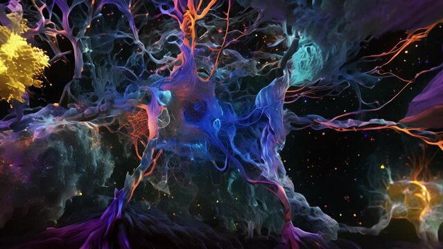 A microscopy animation of a cell undergoing alternative splicing with different combinations of exons and introns being joined together to produce various protein isoforms.