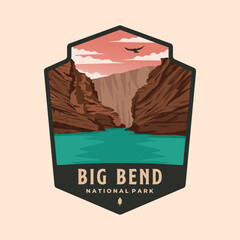big bend national park patch logo vector illustration design, texas landmark in badge emblem style