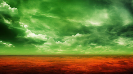 Obraz premium Vibrant computergenerated image of a field with a striking green and orange background.