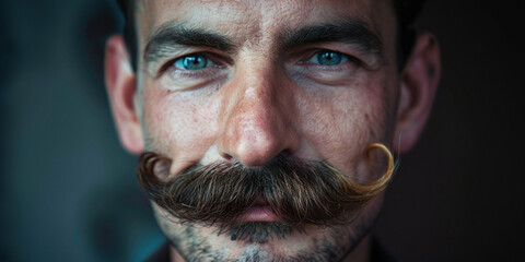 Obraz premium Wisdom, experience, barber advert concept. Portrait of an adult male good-looking man with a long, hipter moustage white beard and blue eyes