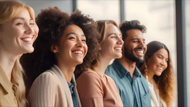 A side view of a diverse group of people. Concept Group Poses, Diversity, People, Side View