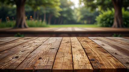 Fototapeta premium Outdoor background Wooden table in 3d png transparent using for product presentation. Abstract backgrounds. Ai generative