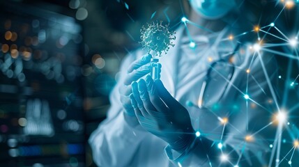 Healthcare provider presenting a virus vaccine vial, symbolizing innovation in healthcare