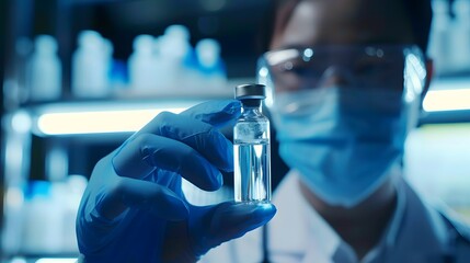 Medical professional displaying a virus vaccine bottle, representing the forefront of medical science