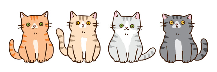 Vector Illustration of Cartoon Cat Characters on Isolated Background