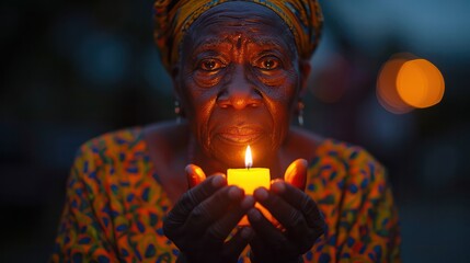 A close-up of hands holding a candle during a Juneteenth vigil or remembrance ceremony.