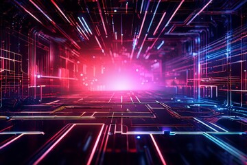 Obraz premium AI Image Generator, Digital light blue and light red particles wave and light abstract background