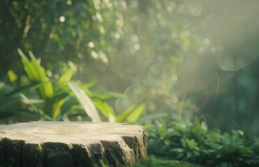 Fototapeta premium Wooden Stump in a Sunlit Forest