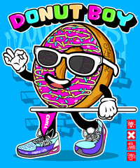 Fast food graffiti cartoon illustration. Colorful fast food vector mascot illustration in graffiti style