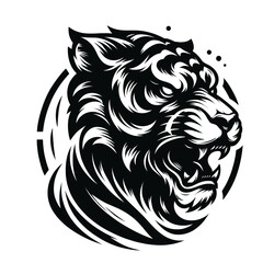 fierce tiger logo mascot in black and white silhouette