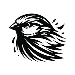 cartoon illustration of a sparrow in black and white silhouette