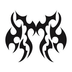 Neo tribal y2k wings flame aesthetic tattoo gothic cover, fire or wings abstract silhouette isolated on background. Divider, border, cyber body ornament, neotribal web goth decoration