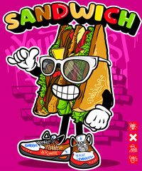 Fast food graffiti cartoon illustration. Colorful fast food vector mascot illustration in graffiti style