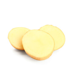 Slices of fresh raw potato on white background
