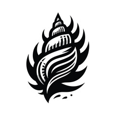 cartoon illustration of a shell in black and white silhouette