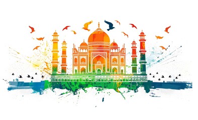 vector illustration of the Indian flag with taj mahal, Independence Day