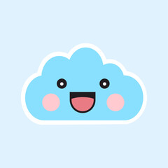 Cute cloud icon in cartoon style on blue background