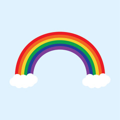 Rainbow with clouds illustration in flat style design isolated