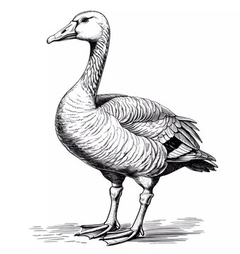 recommend clip art: Vintage vector engraving of a full body standing goose on a white background, in the style of manga
