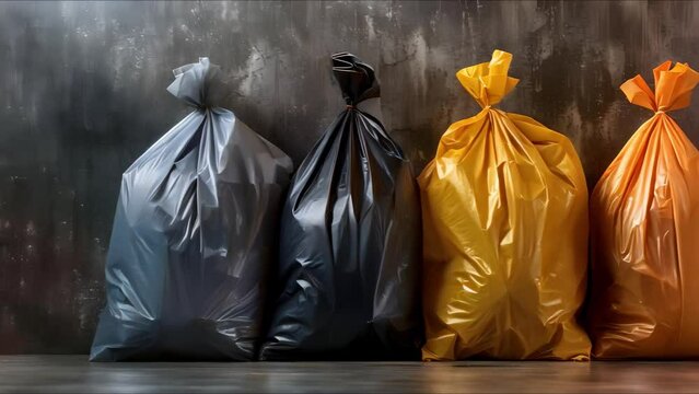 Assorted colored recycling bags for waste management. Concept Recycling, Waste Management, Colored Bags, Assorted, Environmentally Friendly