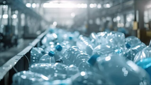 New polymer plastic waste in industrial recycling backdrop centered copy space selective focus. Concept Plastic Pollution, Recycling Industry, Environmental Sustainability, Polymer Materials