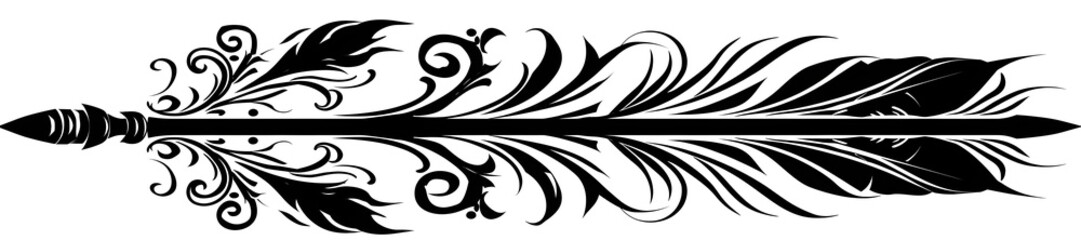 Fototapeta premium Black Arrow with Tribal Swirls on White Background