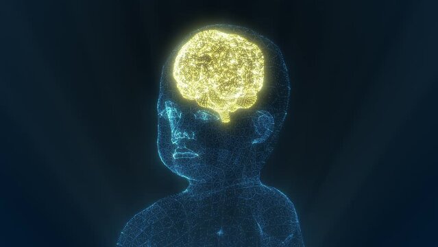 Closeup technology Xray Particle Human Kid brain Analysis motion graphic design. Science idea concept.