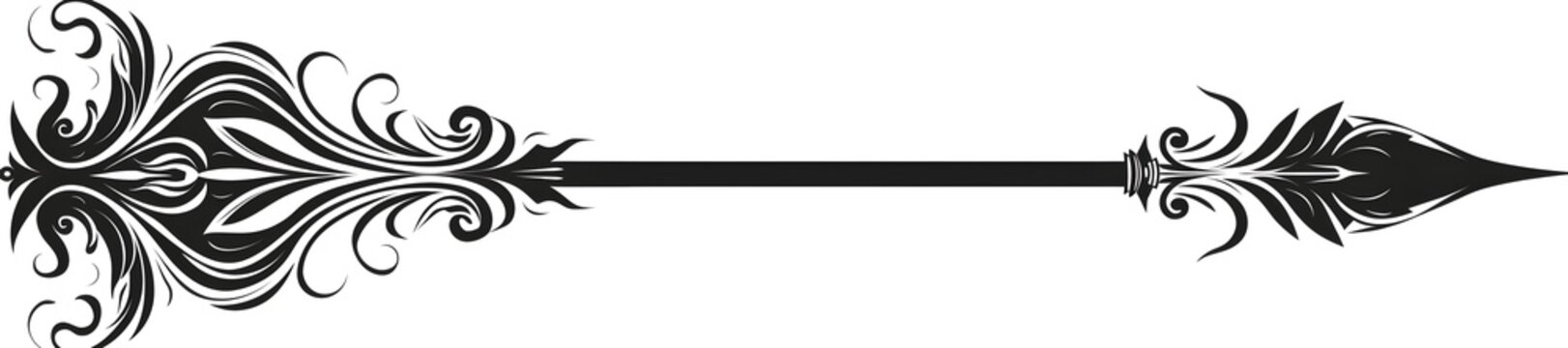 Minimal Black Arrow with Tribal Swirls in Retro Style on White Background