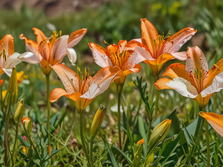 Obraz premium Lily California wildflowers with sunset