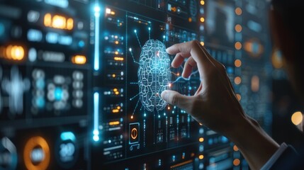 Fototapeta premium Hand Interacting with Digital Brain Interface