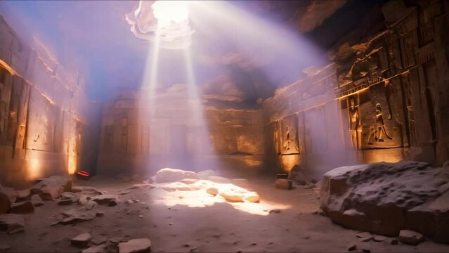 Exploring hidden Egyptian Pharaohs tombs King Tuts pyramid lit by natural light. Concept Archaeology, Ancient Egyptian History, Tomb Exploration, Photography, Natural Light Effects