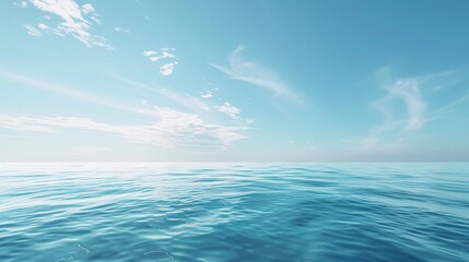 Obraz premium Blue sea water surface and sky with white clouds. 3D