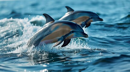 Dolphin: Dynamic shot of dolphins playing in the open ocean