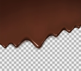 Dripping Melted Chocolates Isoalted. Realistic 3d Vector Illustration of Liquid Chocolate Cream or Syrup on Transparency Background