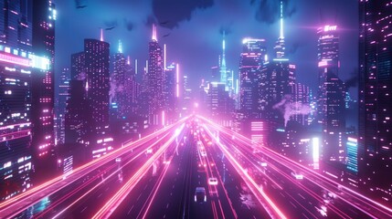 Fototapeta premium Neon Cityscape with Glowing Lights