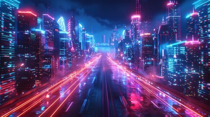 Fototapeta premium Cyberpunk Cityscape with Neon Lights
