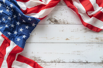 Fototapeta premium Celebrating Independence Day - USA flag on wooden background